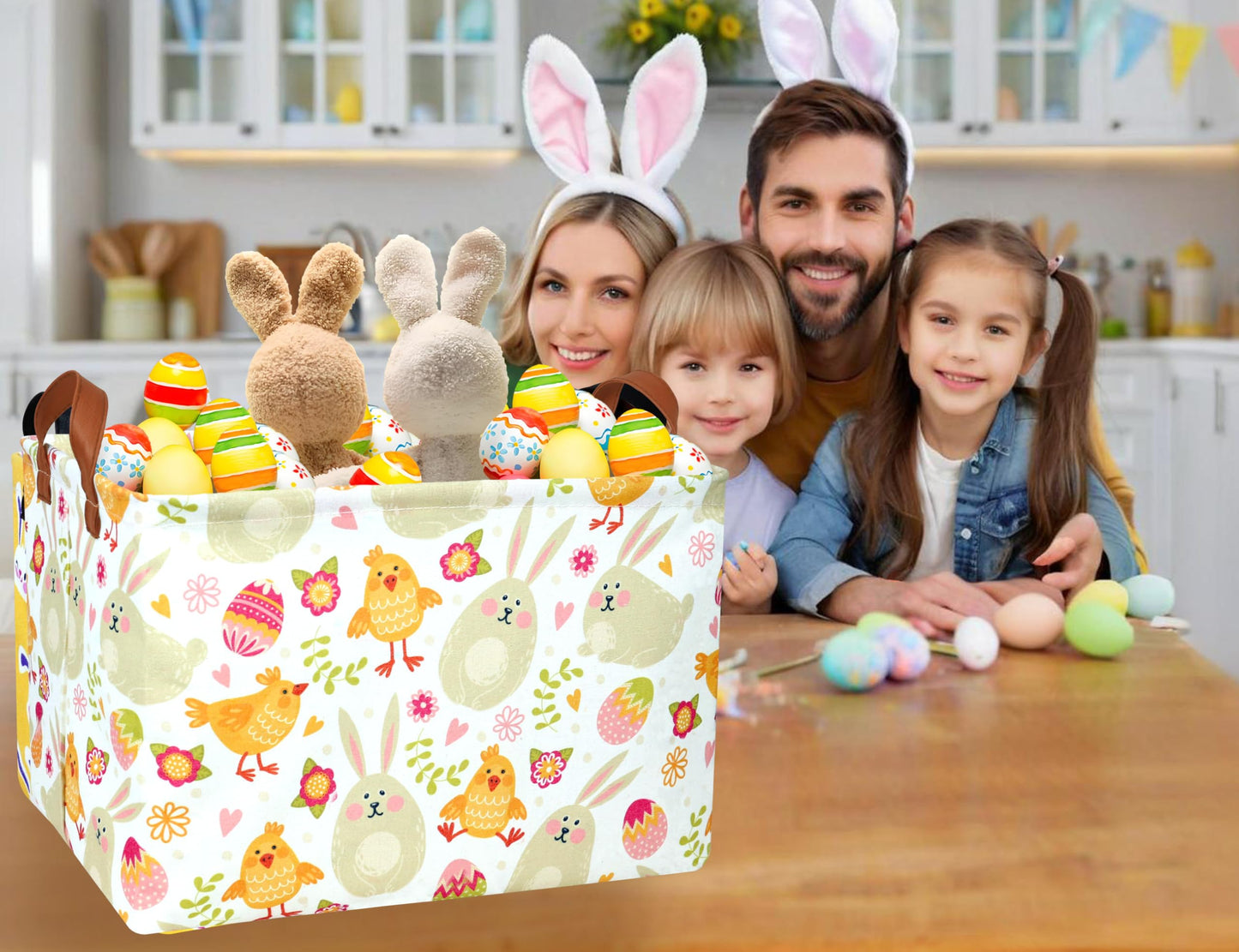 Boohit Large Easter Baskets For Kids Personalized Baby Girl Easter Basket Cute Teen Boy Spring Decor (Bunny Yellow Chicken)