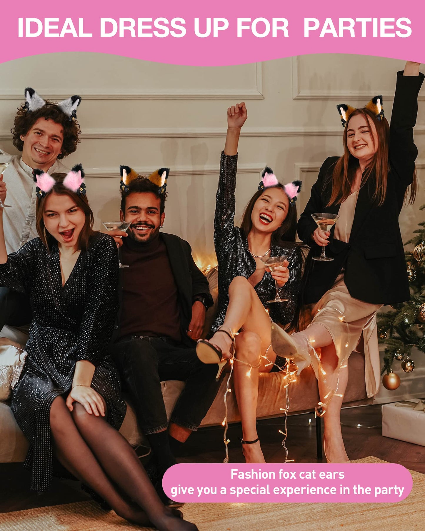 Cedar Bright Fox Cat Ears Anime Cosplay - Animal Wolf Headwear, Halloween Headband,Headpiece Costume Accessories With Bells (Pin