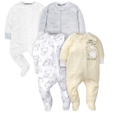 Gerber Unisex Baby 4 Pack Sleep 'N Play Footie Sheep 3-6 Months