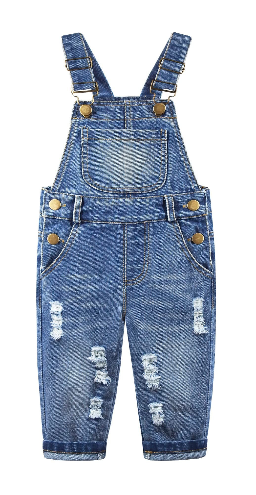 Kidscool Space Baby & Little Girls/Boys Big Bib Pocket Stone Washed Ripped Denim Overalls,Blue,3-4 Years
