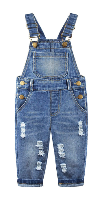 Kidscool Space Baby & Little Girls/Boys Big Bib Pocket Stone Washed Ripped Denim Overalls,Blue,3-4 Years