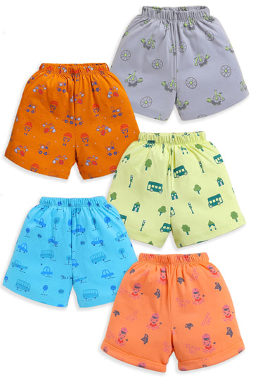 Luvlap Baby Boys & Girls Regular Fit 100% Cotton Shorts Pack Of 5, Vapour Grey, Lime Green, Blue Radiance, Desert Flower & Saffr