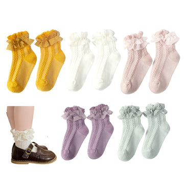 5 Pairs Baby Girls Ruffle Socks, Kids Toddler Frilly Lace Ruffle Dress Cotton Socks