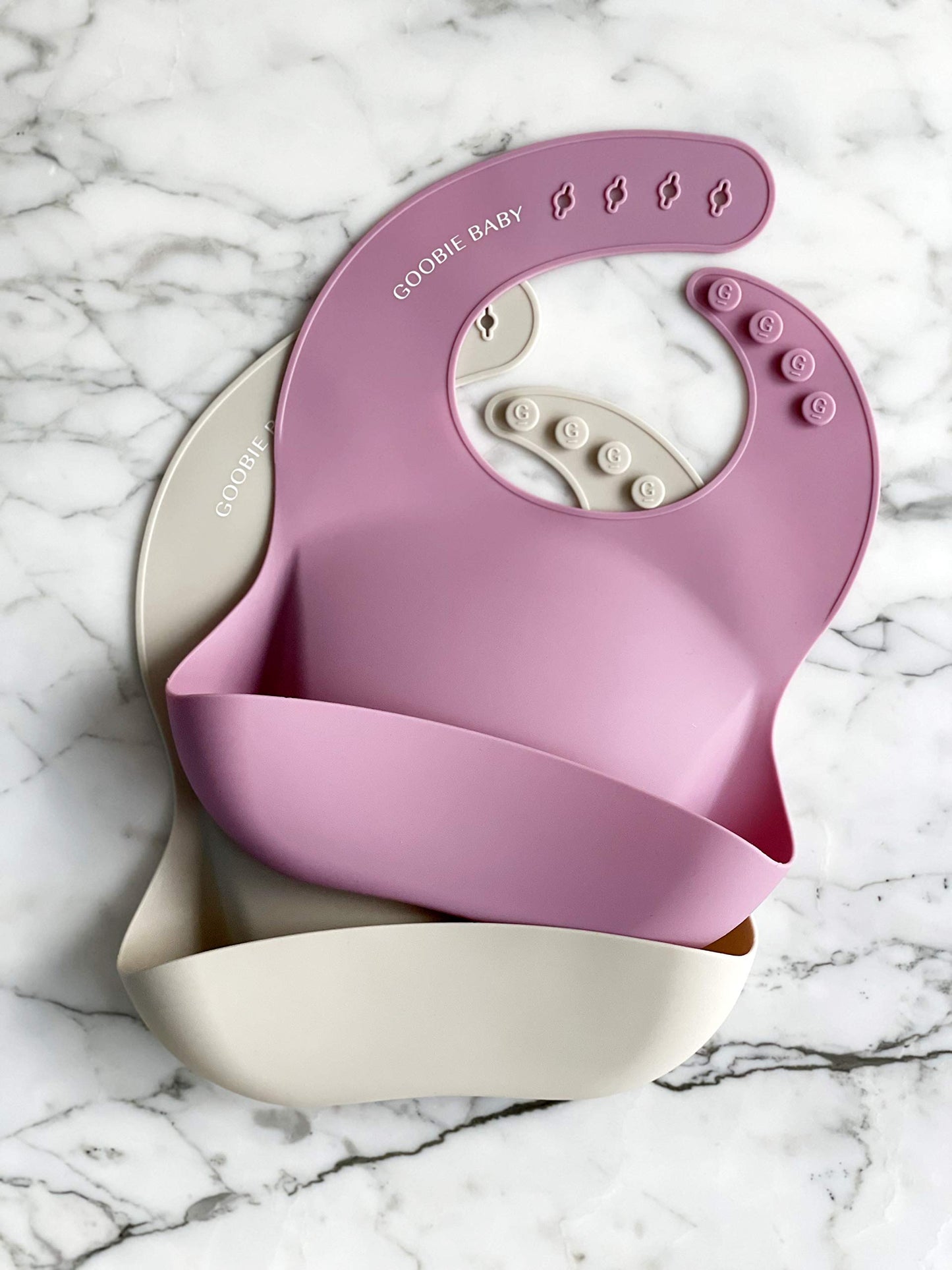 Goobie Baby Silicone Baby Bib With Food Catcher - Adjustable Waterproof Feeding Bib For Babies & Toddlers 4 To 36 Months For Gir