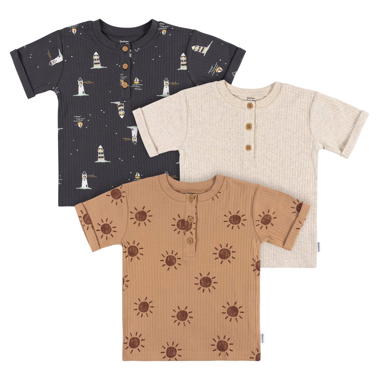 Gerber Baby Boy'S Toddler 3-Pack Short Sleeve Pocket Tees, Sun