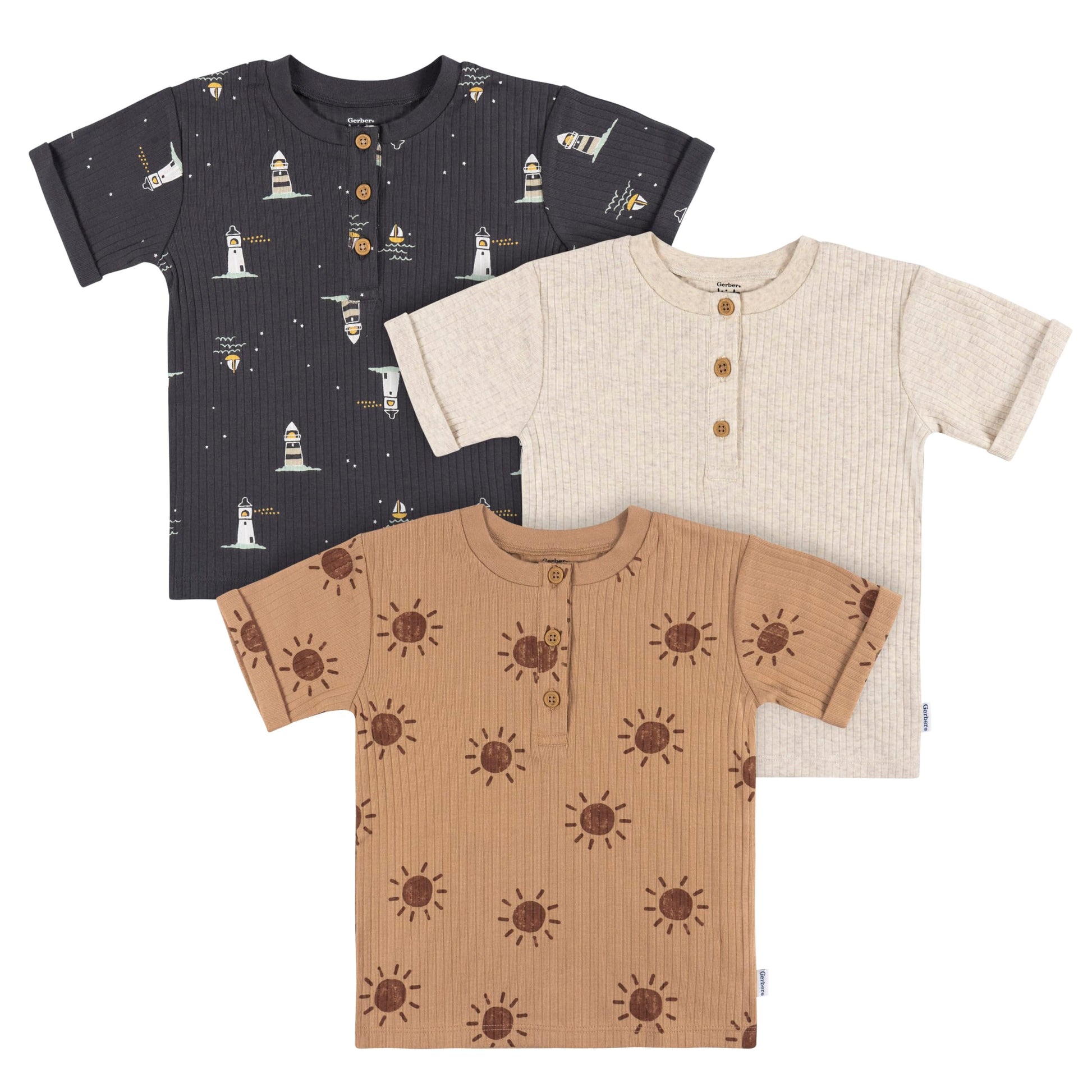 Gerber Baby Boy'S Toddler 3-Pack Short Sleeve Pocket Tees, Sun