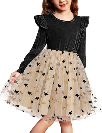 Arshiner Toddler Tutu Dress Velvet Fall Long Sleeve Winter Party Birthday Formal Outfit Black 3T
