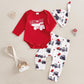 Newborn Baby Boy Valentines Day Outfit Letter Print Long Sleeve Romper Cart Love Heart Pants Hat Set 3Pcs Clothes (Red, 0-3 Mont