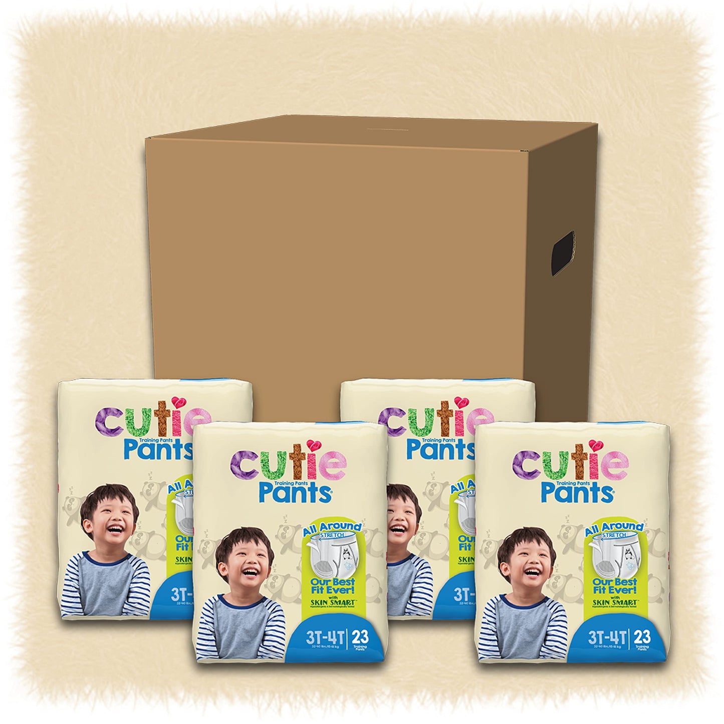 Cuties Boys 3T/4T Refastenable Potty Training Pants, Hypoallergenic With Skin Smart, 92 Count White