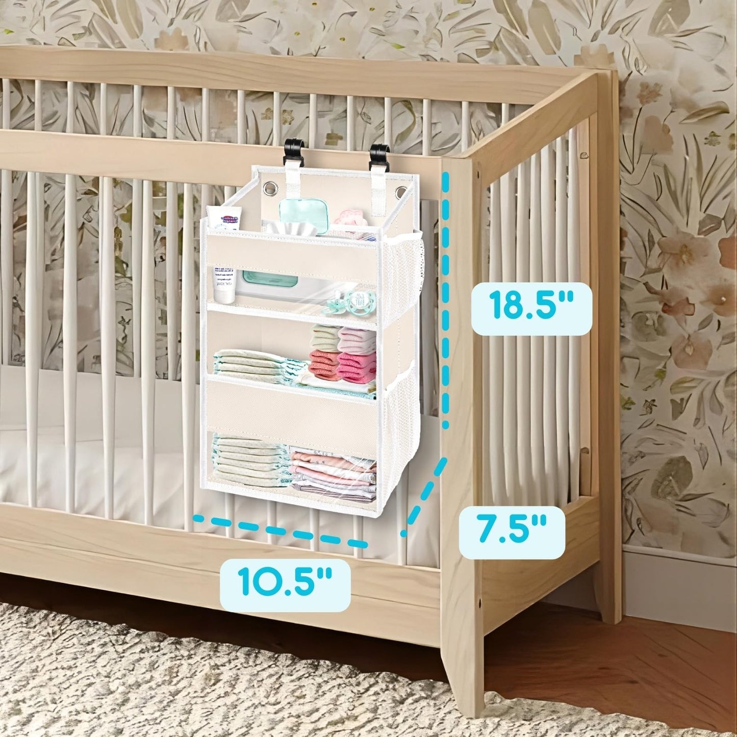 Hanging Diaper Organizer For Changing Table,Cribs,Car,Playard Or Wall & Nursery Organization-Durable 2-Tier Diaper Caddy With Me