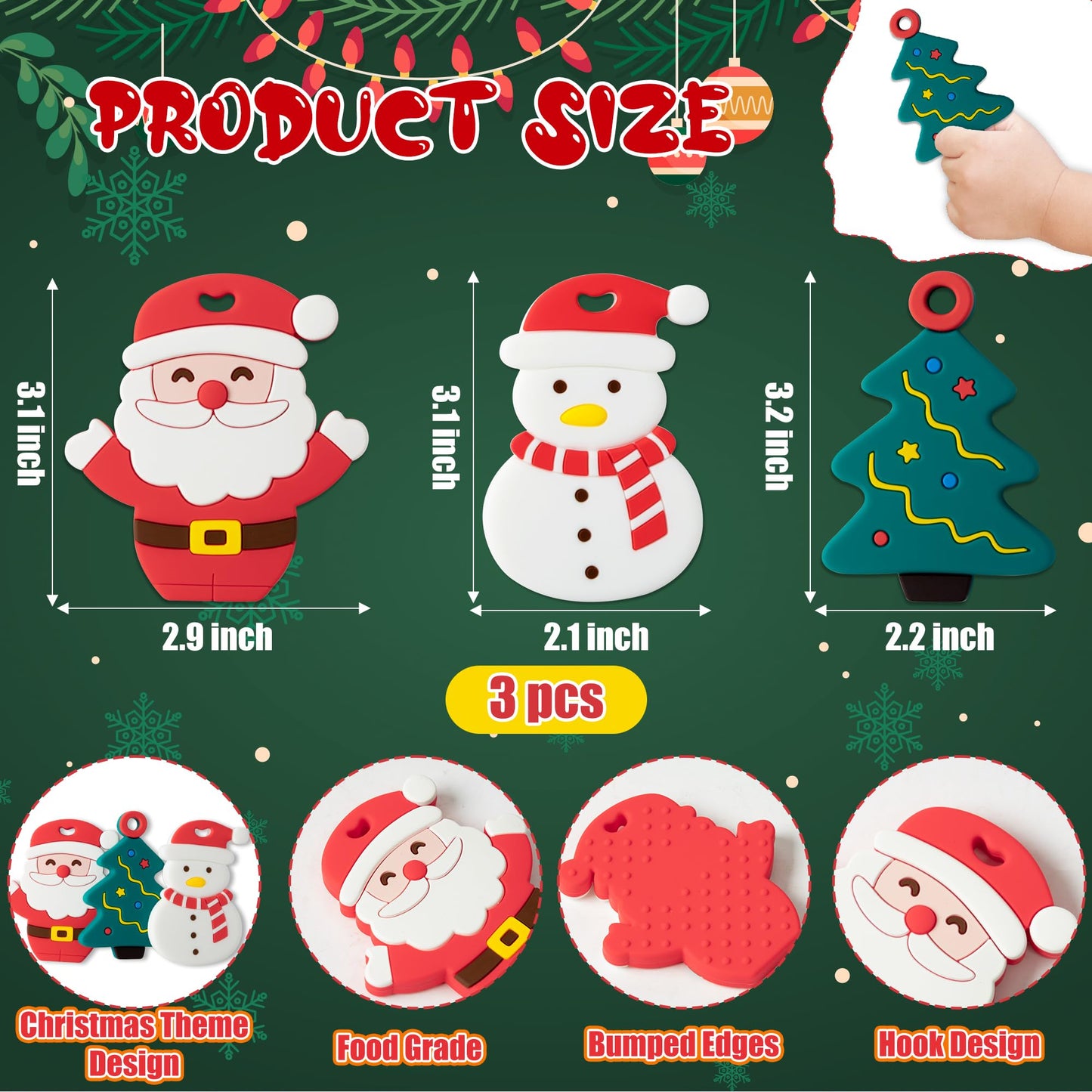 3Pcs Christmas Silicone Teething Toys for Babies - First Christmas Soothe Chew Teether for Infants, Soft Snowman Design for Todd