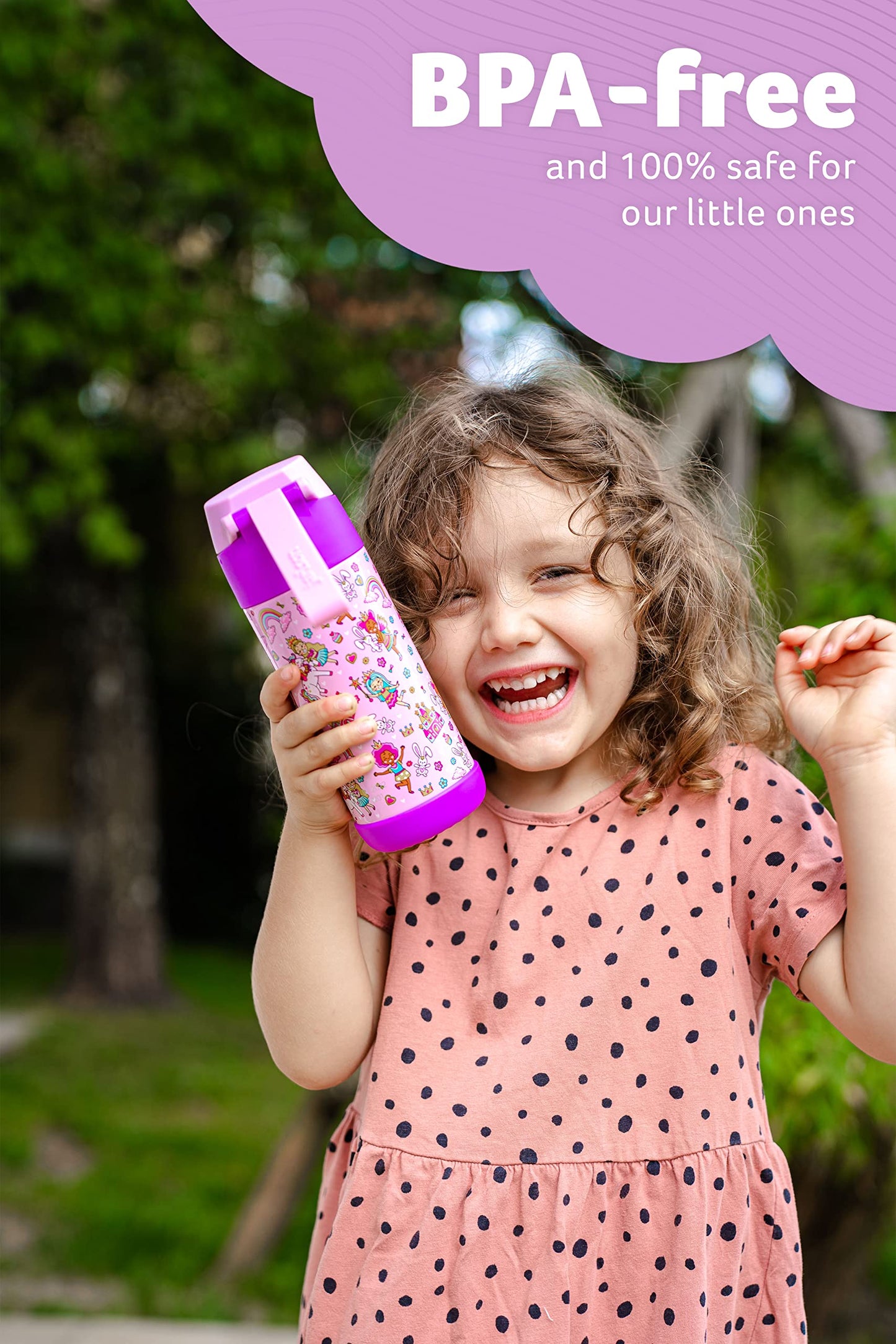 Jarlson    Kids Water Bottle - Mali - Insulated Stainless Steel Water Bottle With Chug Lid - Thermos - Girls/Boys (Princess  'Mo