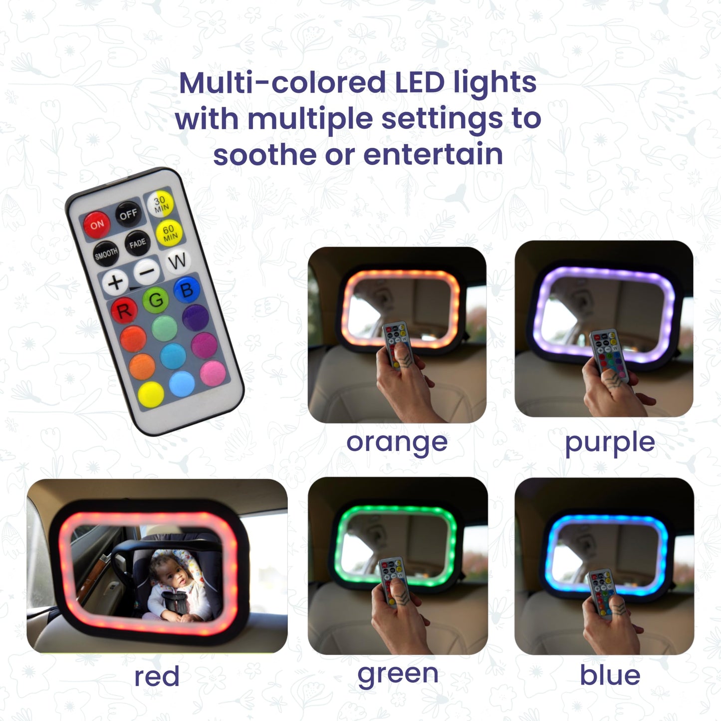 Goldbug Glow Mirror - Xl Rear-Facing Baby Car Seat Mirror With Adjustable Led Lighting & Remote Control