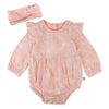 Honestbaby 2 Piece Bubble Romper & Headband Set,Girl,Sketchy Floral Dusty Pink,6-9 Months