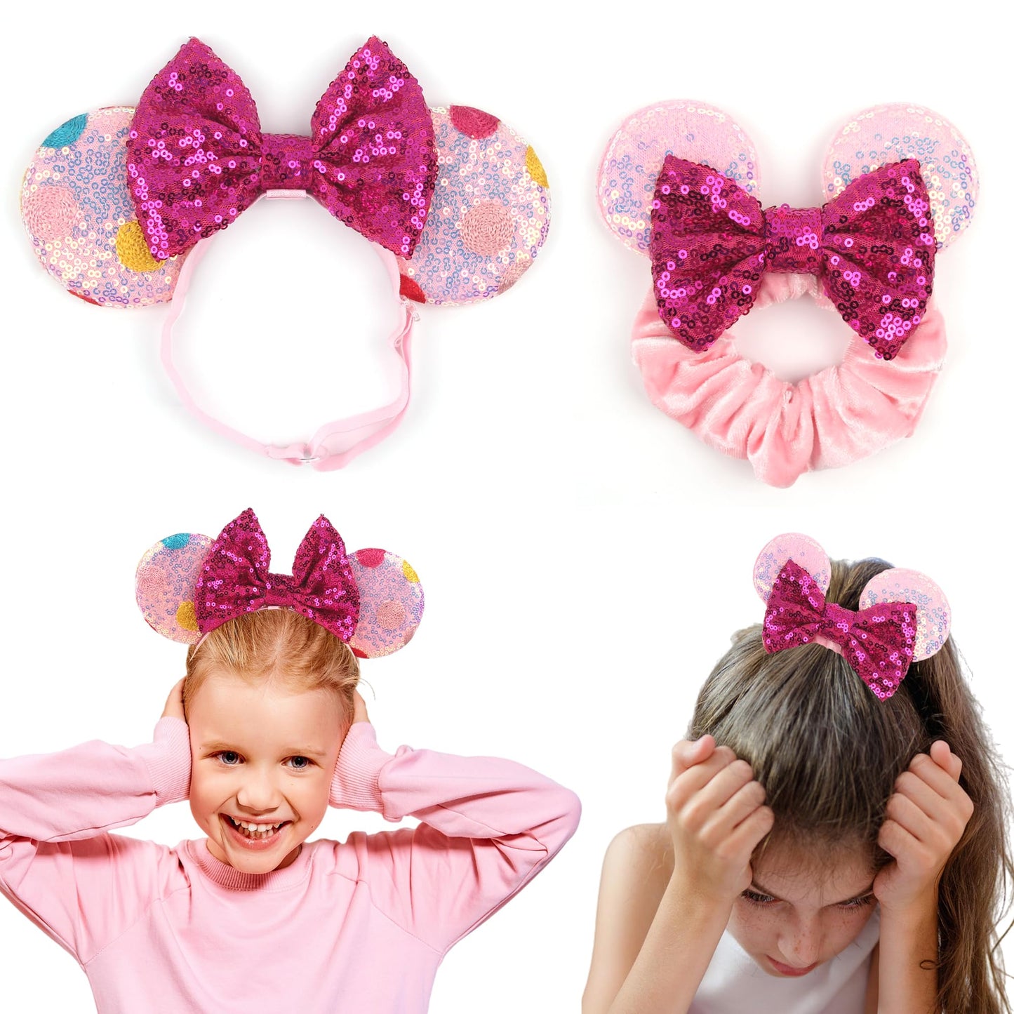 Bianbaistar Newborn Bows For Girls Toddler Hair Bows Multicoloured Dot Elastic Adjustable Headband Mouse Ears Scrunchies Essenci