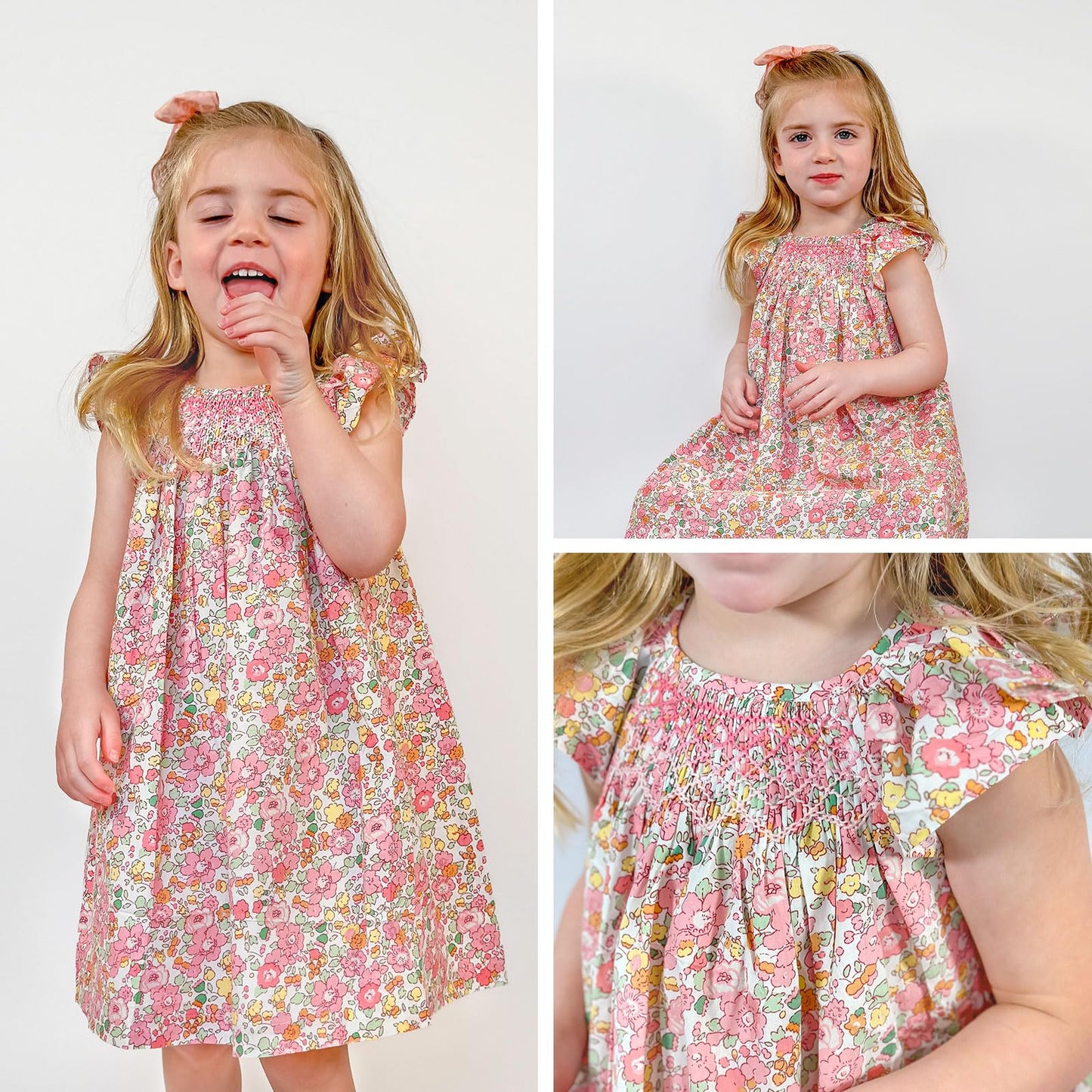 Simplee Kids Baby Floral Dress Toddler Smocking Dress Little Girls Casual Dress Floral Print Sundress For Spring Summer 24M-6T