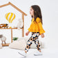 Axumity Kid Girl Clothes Ruffled Long-Sleeve High Low Top With Bowknot + Sunflower Print Pants 2-Piece Winter Spring Girl Outfit