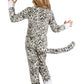 Kids Spotted Snow Leopard Costume Girls, White Faux Fur Animal Cute Cat Jumpsuit Halloween Outfit S