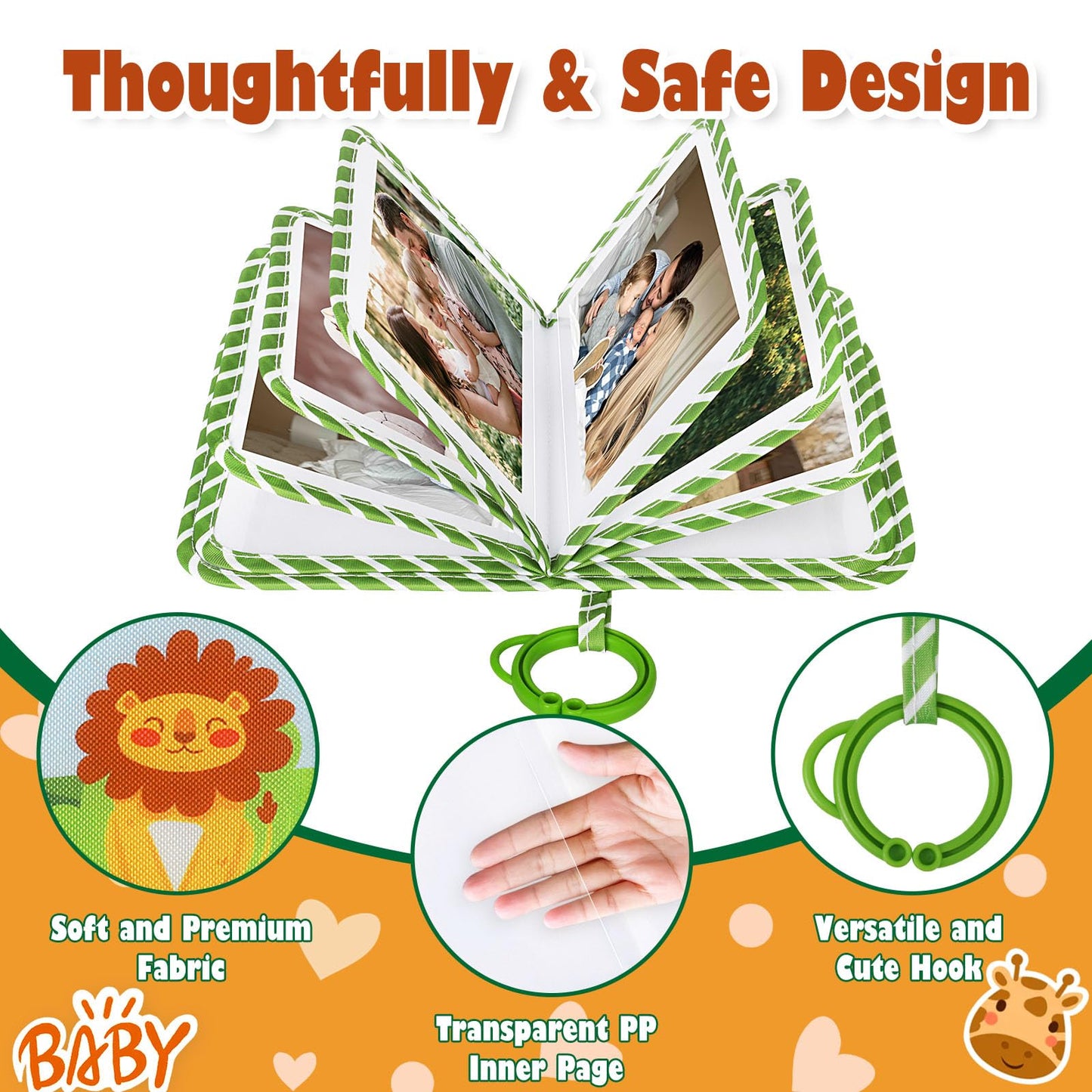 Lanpn Baby Photo Album Holds 17 4X6 Pictures, My First Soft Cloth Family Photo Book With Name Card Name Tag Stickers, Fabric Kid