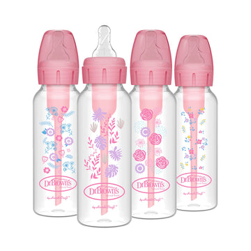 Dr. Brown'S Natural Flow Anti-Colic Options+ Narrow Baby Bottle, Pink Floral, 8 Oz/250 Ml, With Level 1 Slow Flow Nipples, 0M+,