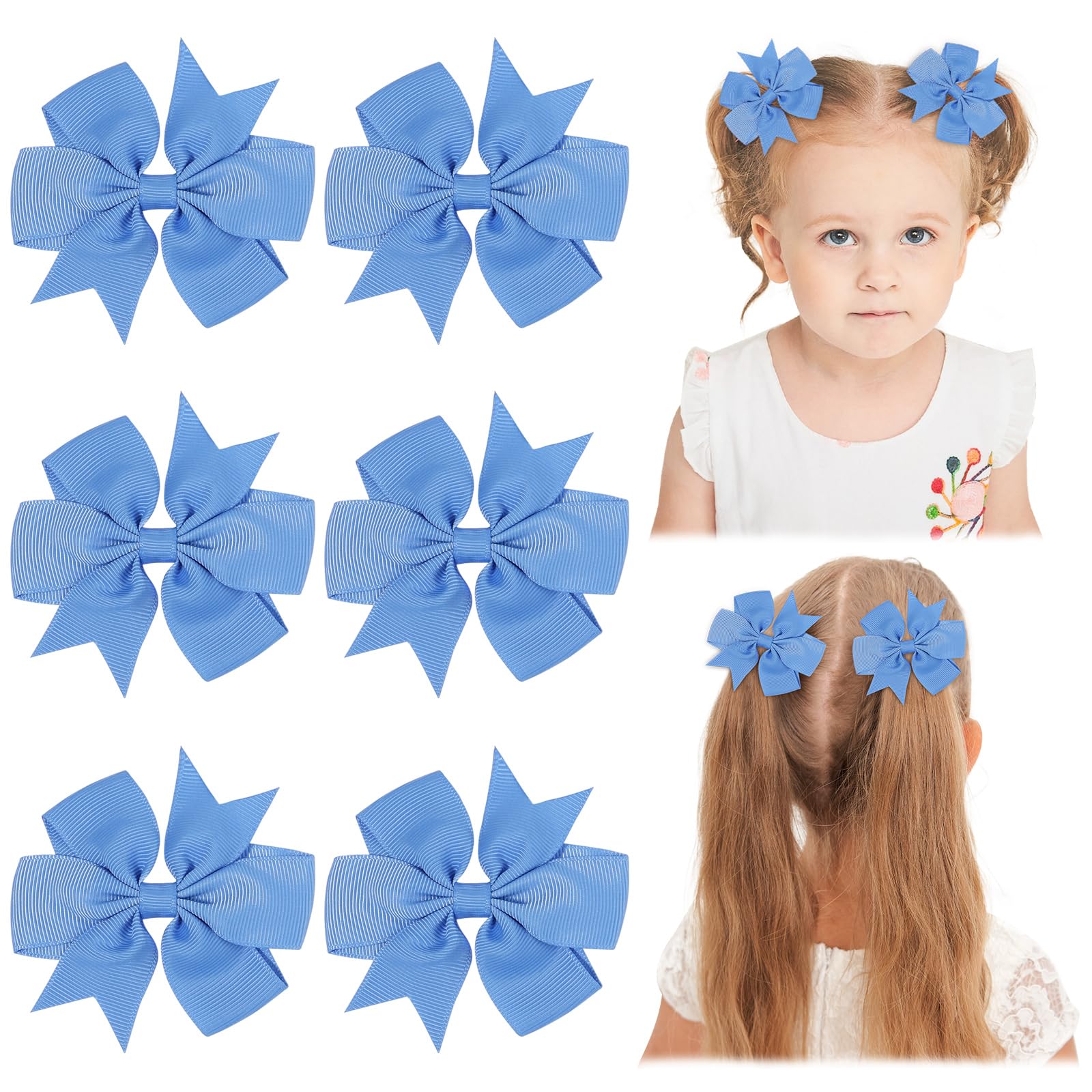 Choicbaby 3 Inches Hair Bows For Girls Blue Grosgrain Ribbon Pinwheel Hair Bows Clips Toddler Bows Hair Clips For Birthday Baby