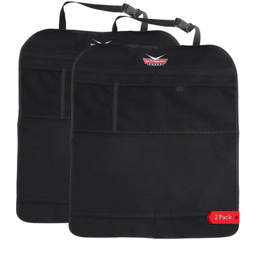 Automuko Kick Mats With Organizer - Premium Thick Waterproof Quality Seat Back Protectors - Extra Long Size With Adjustable Stra