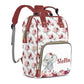 Customizable Large Capacity Diaper Bag Personalized Name, Red Color Elephant Waterproof Multi-Function Mommy Bag with Thermal Po