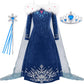 Knemmy Princess Costume For Girls Halloween Dress Snow Cosplay Christmas Birthday Party Dress Up Outfit Blue