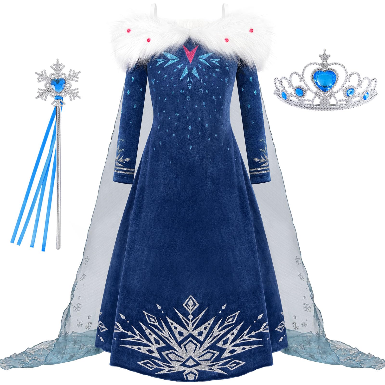 Knemmy Princess Costume For Girls Halloween Dress Snow Cosplay Christmas Birthday Party Dress Up Outfit Blue