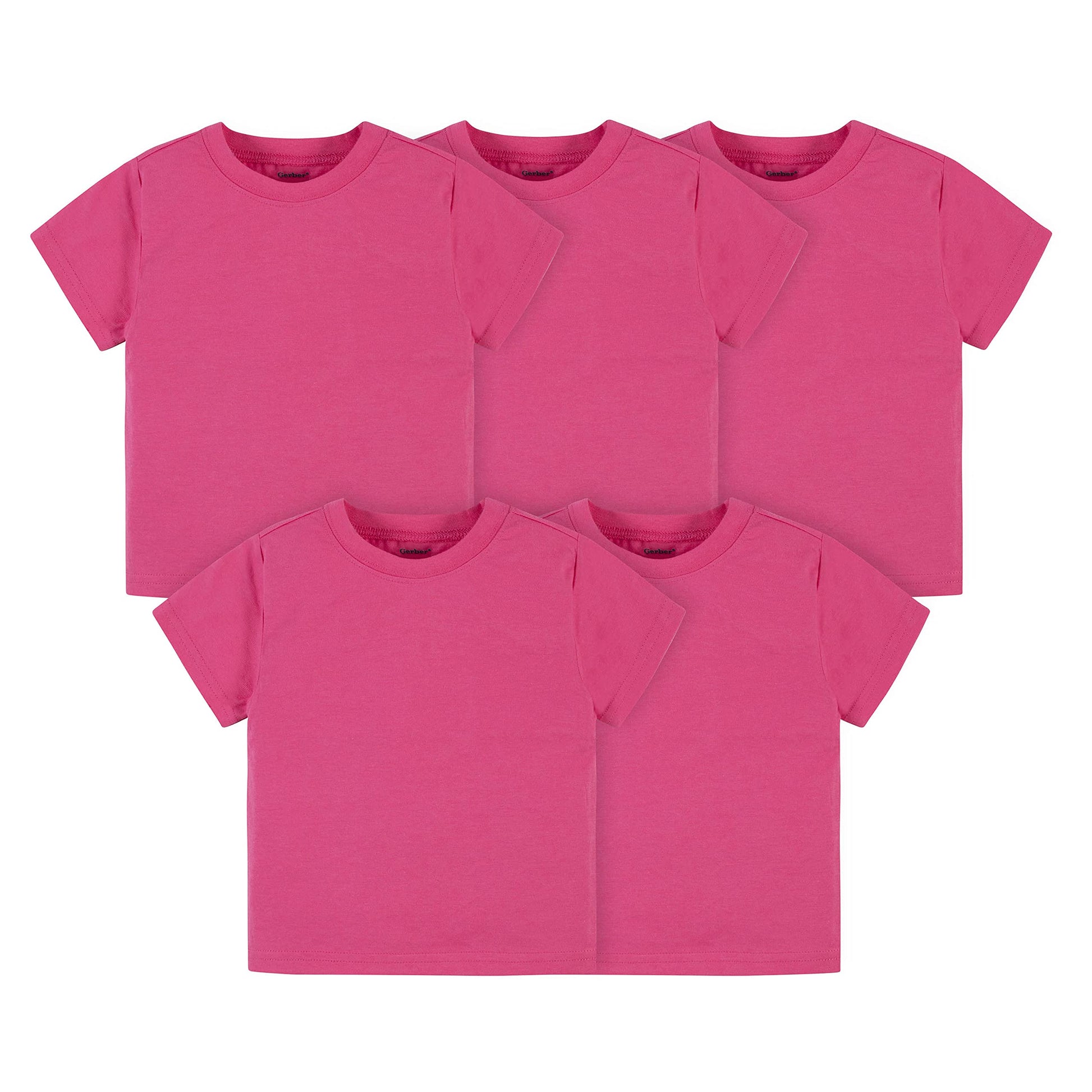 Gerber Baby Toddler 5-Pack Solid Short Sleeve T-Shirts Jersey 160 GSM, Hot Pink, 3T