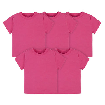 Gerber Baby Toddler 5-Pack Solid Short Sleeve T-Shirts Jersey 160 GSM, Hot Pink, 3T