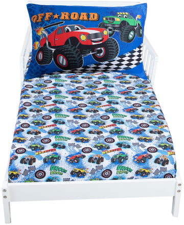 Todays Kids Monster Truck Bedding Toddler Bed Sheets - 2-Piece Toddler Bed Sets for Boys Crib Size, 28x52 Fitted Sheet & 20x30 P