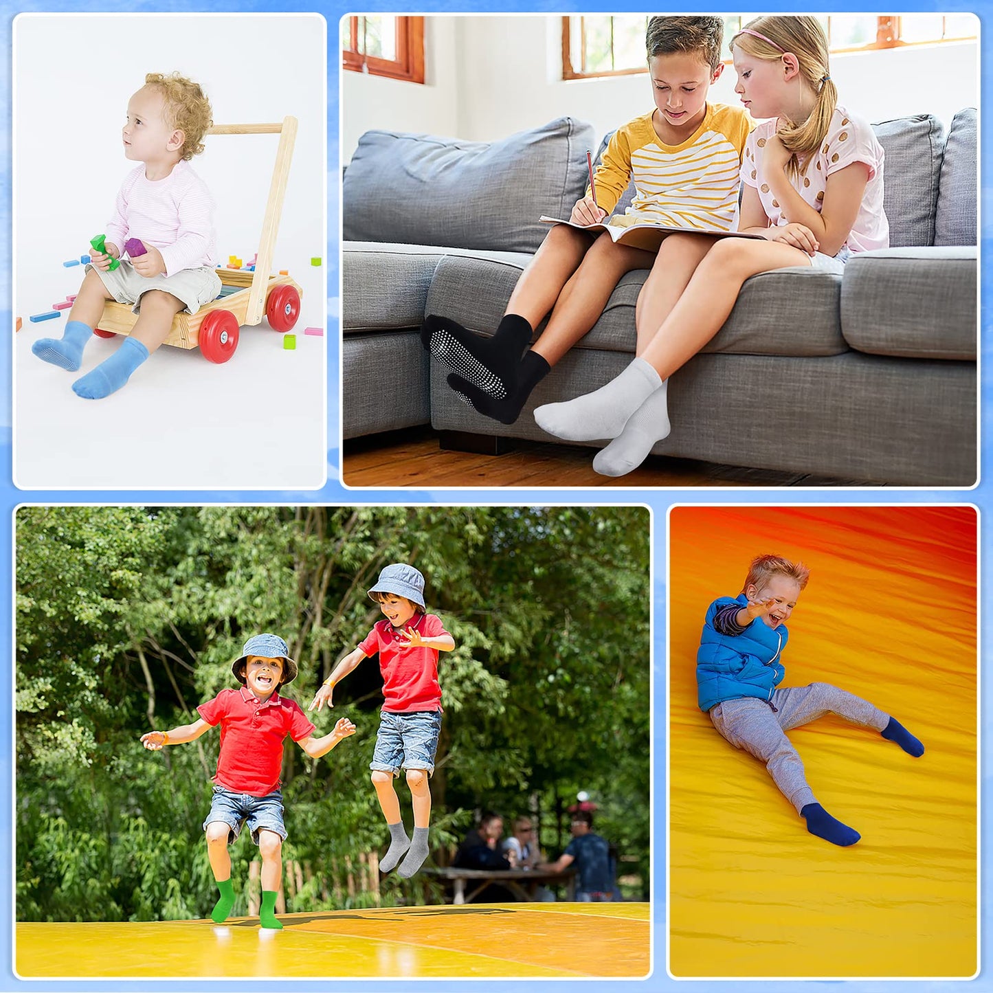 Baby Toddler Socks With Grip- 9 Pairs Anti-Skid Infant Socks For Crawling Walking Playing Non Slip Kids Boys Girls Stay-On Cuffs