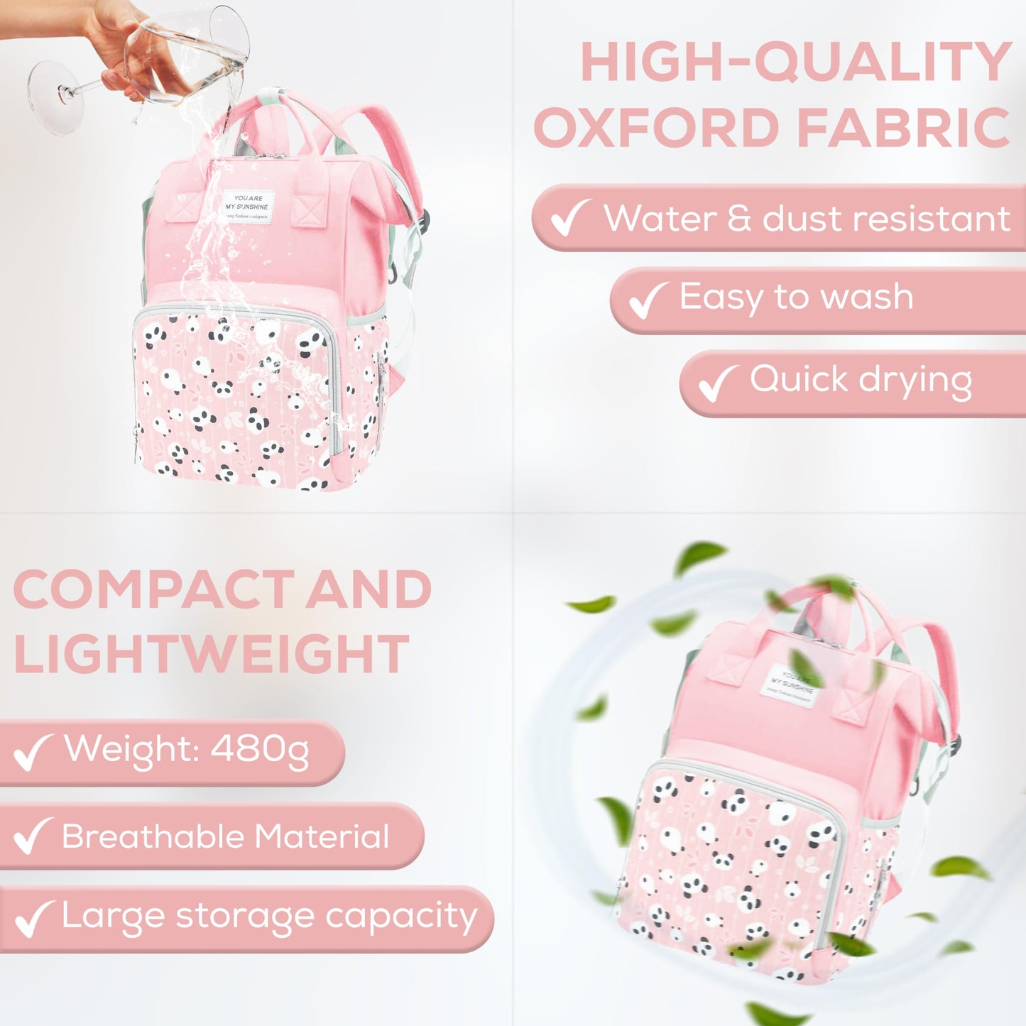 Maryas Small Diaper Bag - Pink Diaper Backpack For Moms & Girls - Waterproof Baby Bag With Insulated Pockets & Stroller Straps