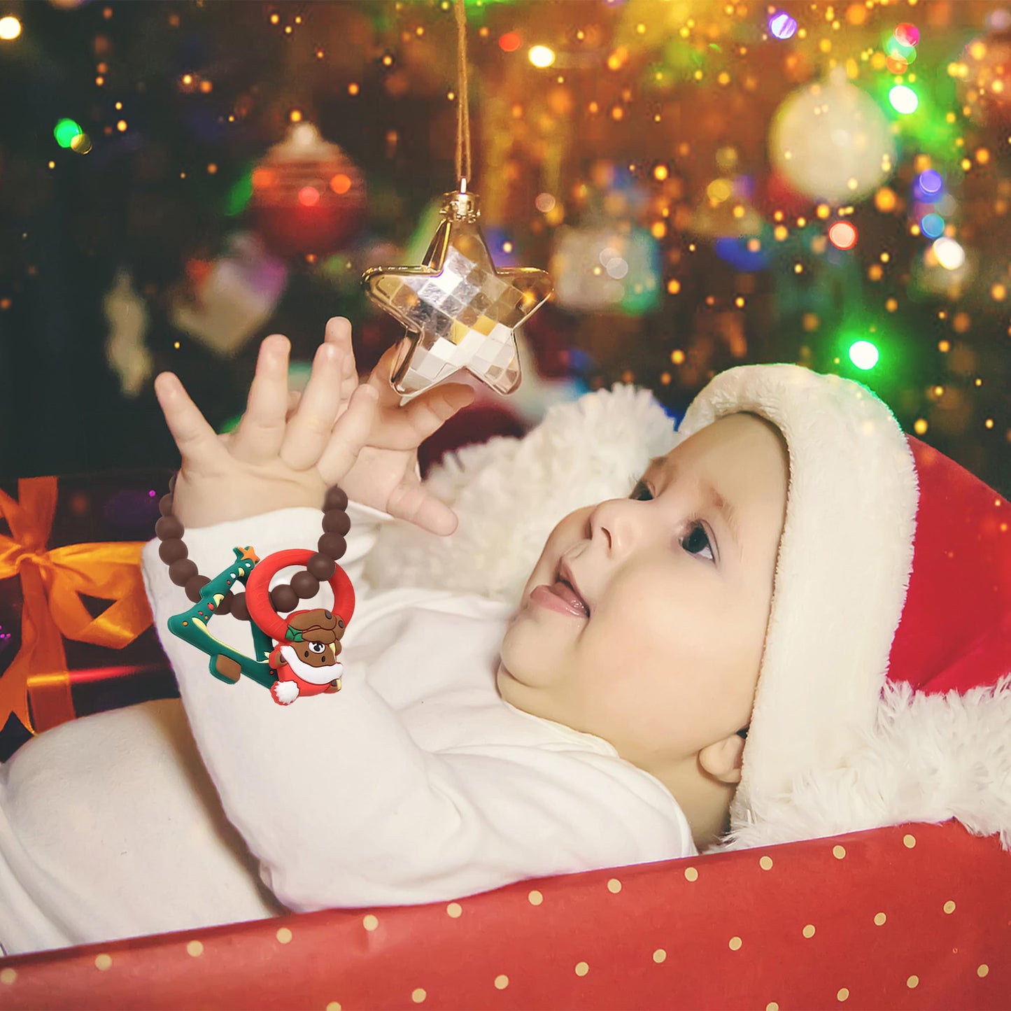 2pcs Christmas Baby Silicone Teether Christmas Tree and Bear Teething Ring Christmas Teething Toys Toddler Teething Chew Toys Ch