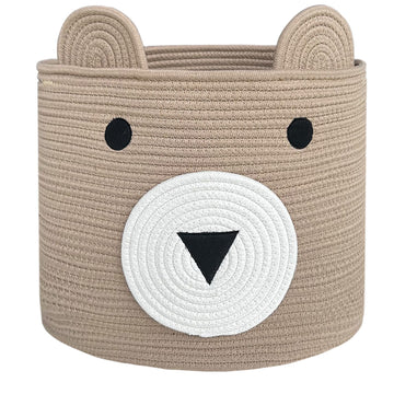 Vk Vkliving Bear Storage Basket Foldable Animal Basket, Cotton Rope Baby Laundry Basket Woven Gift Basket Cute Toy Basket, Large