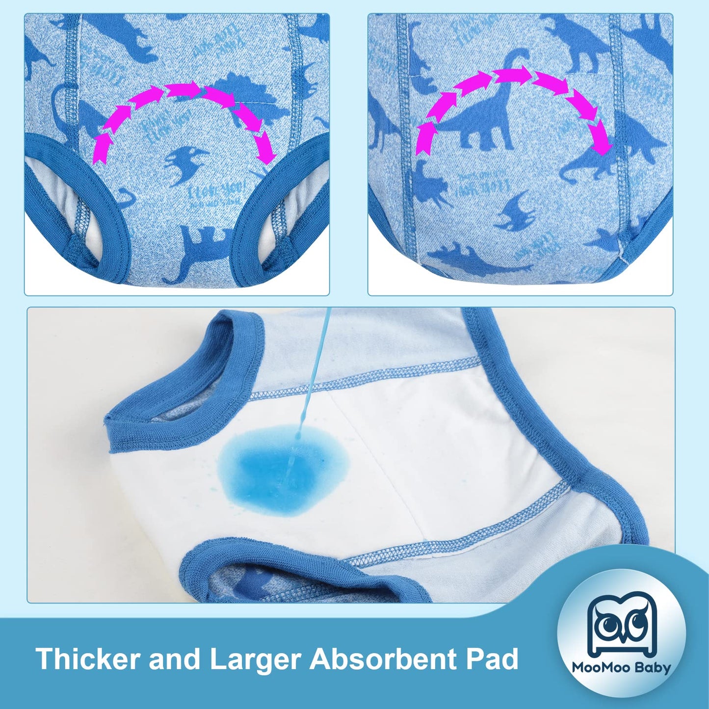 Moomoo Baby Potty Training Underwear For Boys Absorbent Cotton Training Pants Washable And Reusable 2T-7T 6 Packs