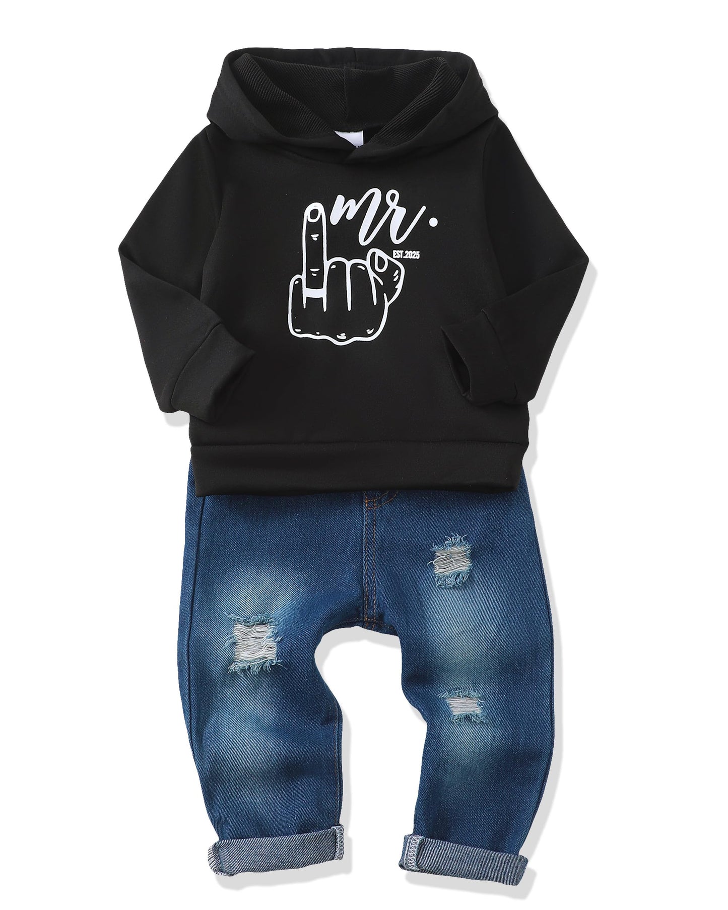 Renotemy 18 Months Boy Clothes 24 Months Toddler Boys Clothes Fashion Hoodie Sweatsuit Tops Ripped Jeans Pants Warm Boy Clothing