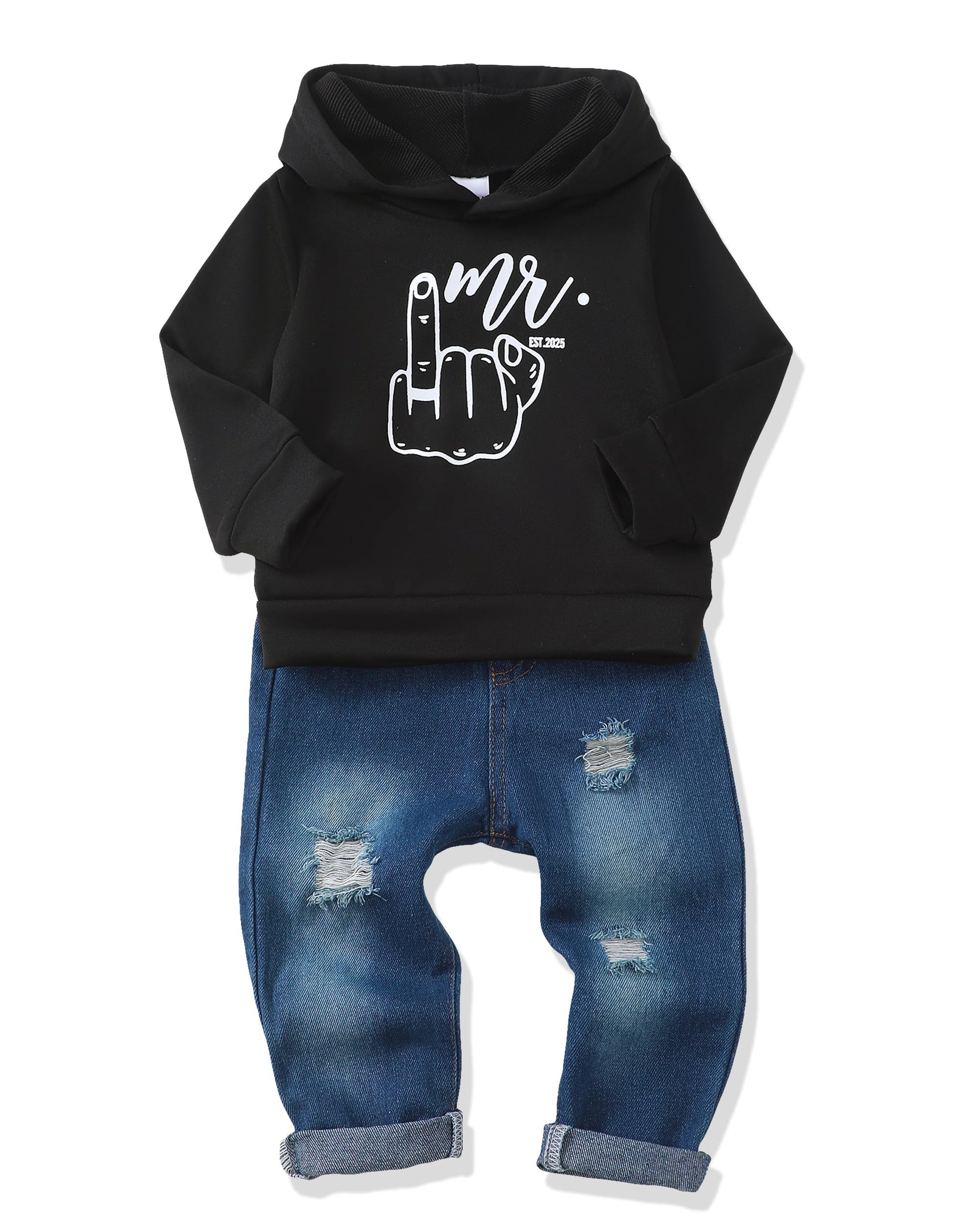 Renotemy 18 Months Boy Clothes 24 Months Toddler Boys Clothes Fashion Hoodie Sweatsuit Tops Ripped Jeans Pants Warm Boy Clothing
