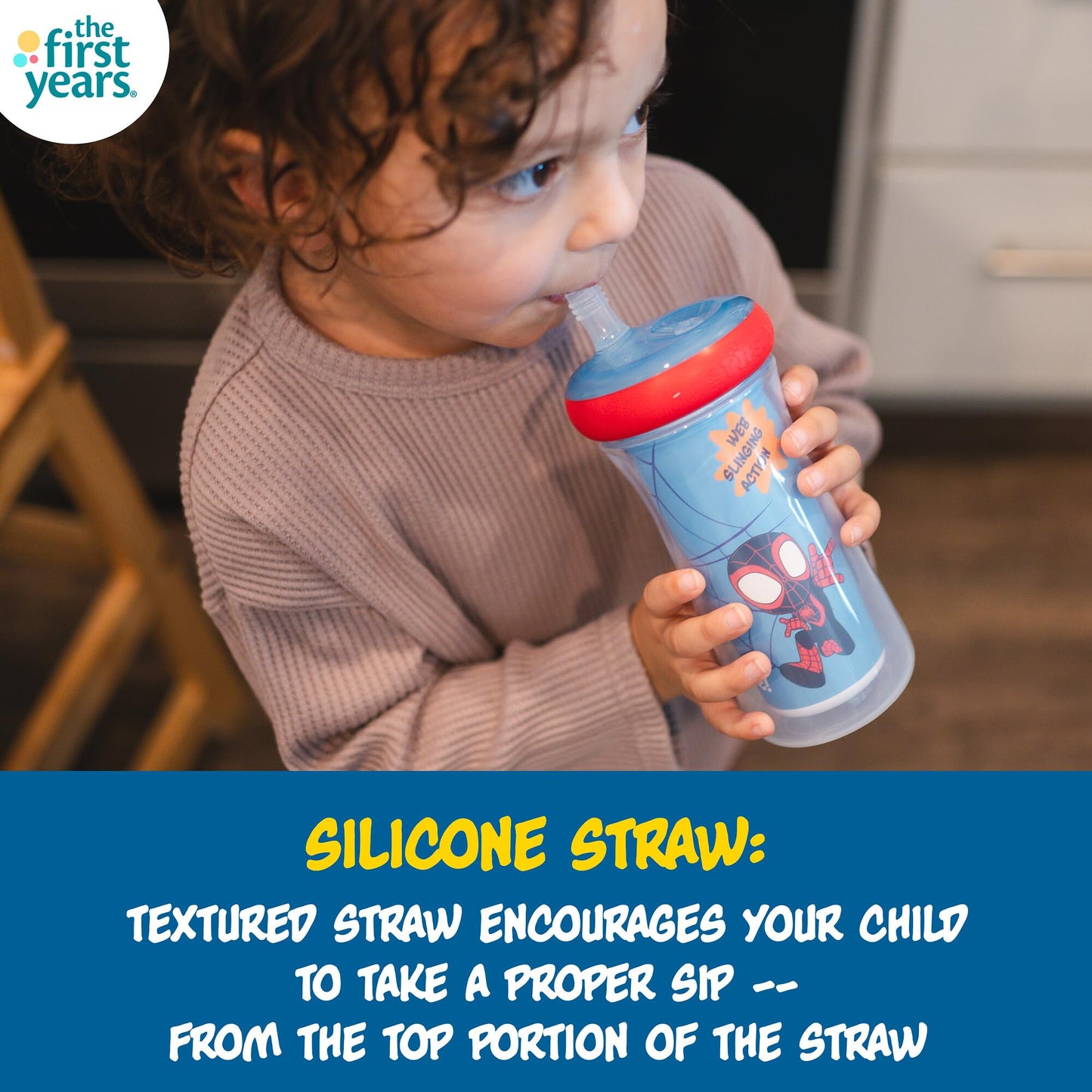 The First Years Spidey And His Amazing Friends Insulated Straw Cups - Toddler Cups With Straws And Dropguard Protection - Kids W