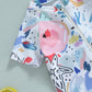 Niceclould Toddler Boy Girl Short Sleeve One Piece Zipper Swimsuit Watercolor Swimwear Romper Jumpsuit Beach Bathing Suit (Us, A