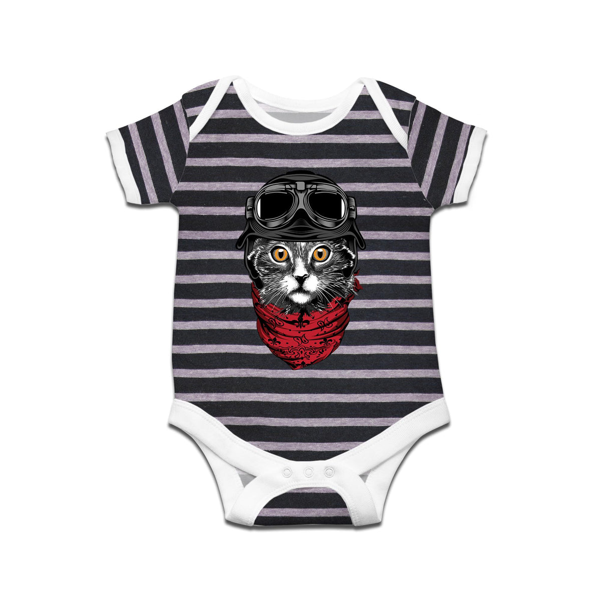 Ruse Cute Cat Printed Kids Striped Infant Romper Short Sleeves And Bodysuit For New Born Baby Boy/Baby Girl Clothes 100% Cotton 
