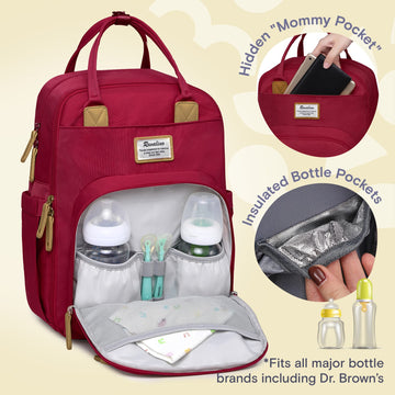 Ruvalino Diaper Bag Backpack, Multifunction Travel Pack Maternity Baby Changing Bags, Large Capacity, Waterproof, Purplish Red