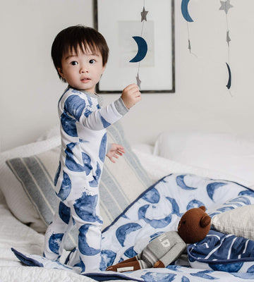 Burt'S Bees Baby Baby Boys Unisex Pajamas, Zip-Front Non-Slip Footed Pjs, Organic Cotton And Toddler Sleepers, Indigo Hello Moon