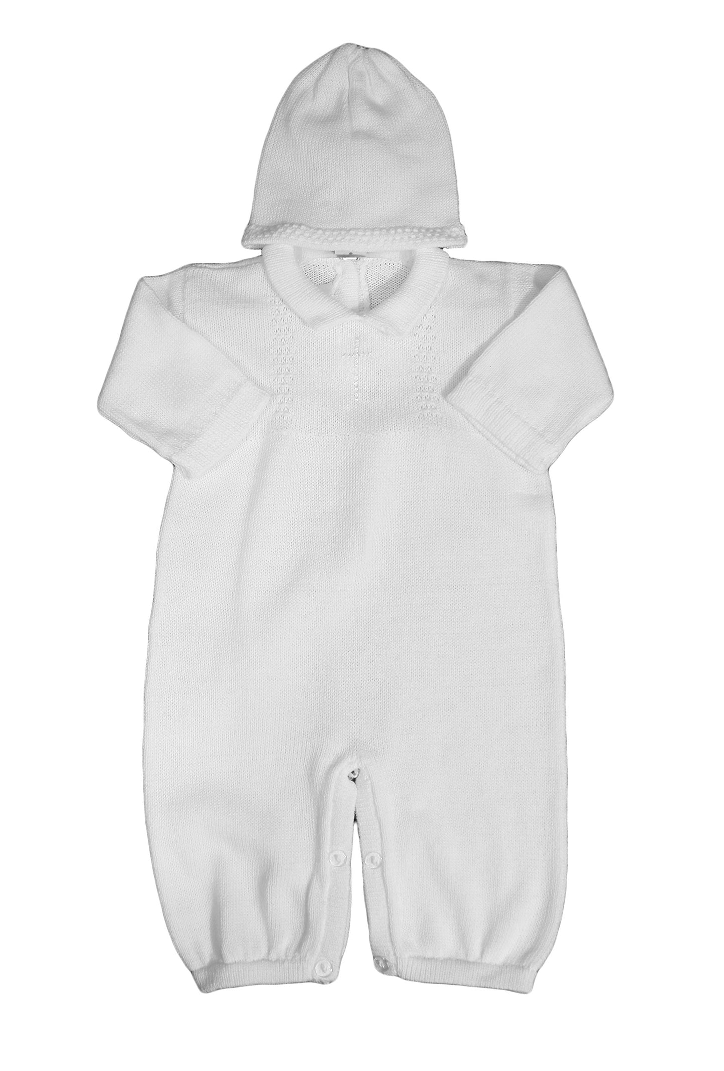 Boy'S White Cotton Knit Christening Baptism Longall W/White Cross And Hat (9 Months, White)