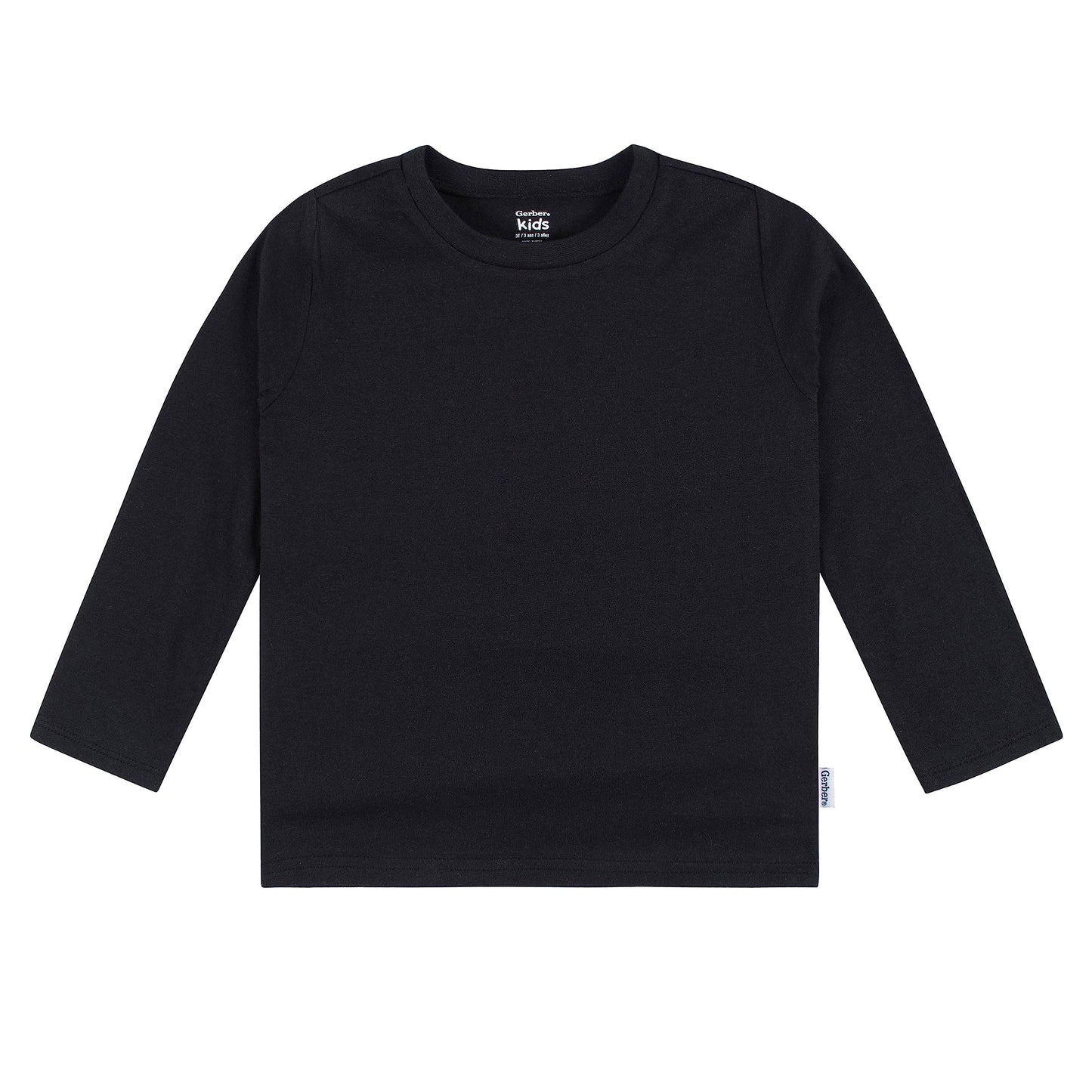 Gerber Baby Toddler 5-Pack Solid Long Sleeve T-Shirts Jersey 160 Gsm, Black, 6-9 Months