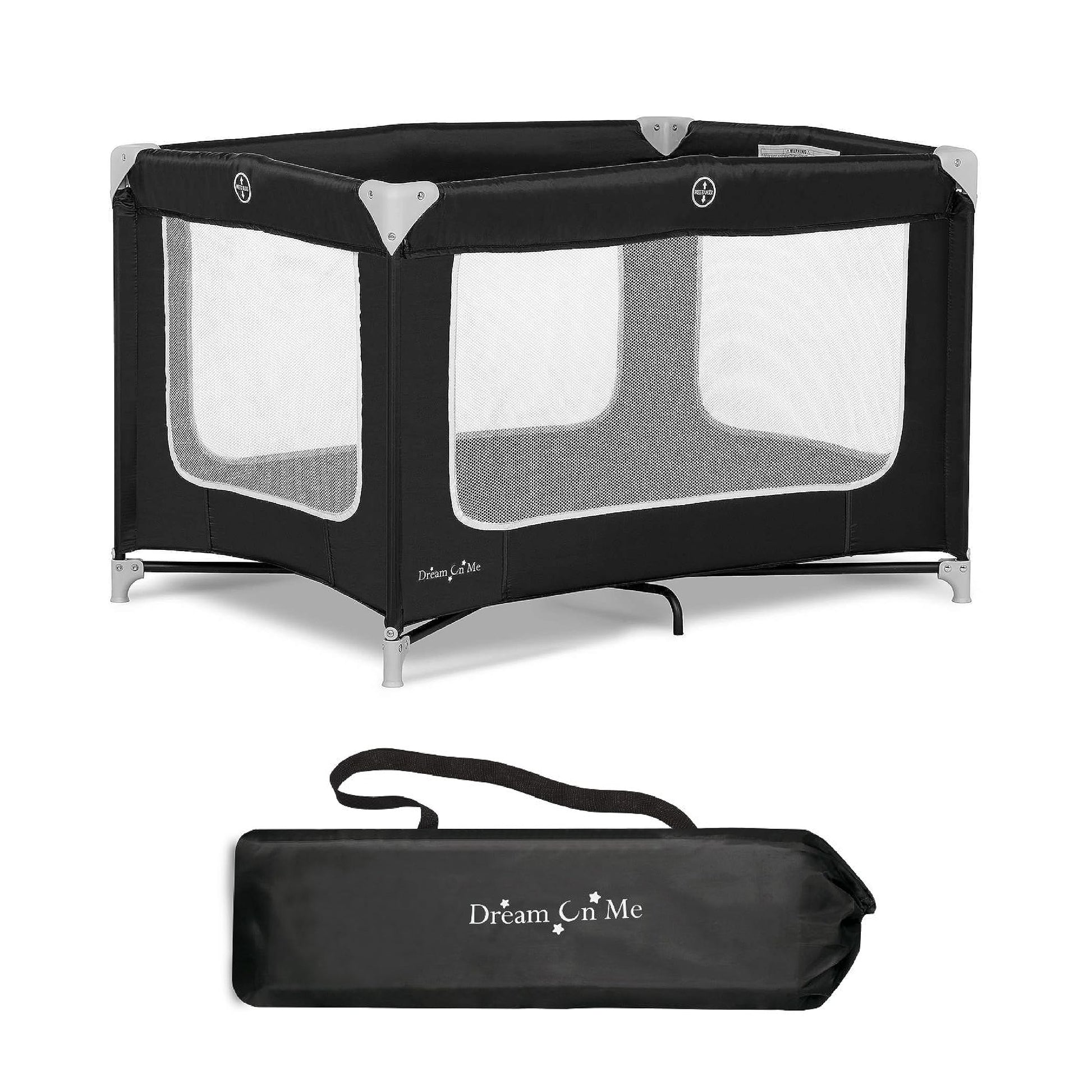 Dream On Me Zoom Portable Playard in Black, Lightweight, Packable and Easy Setup Baby Playard, Breathable Mesh Sides and Soft Fa