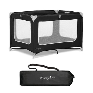 Dream On Me Zoom Portable Playard in Black, Lightweight, Packable and Easy Setup Baby Playard, Breathable Mesh Sides and Soft Fa