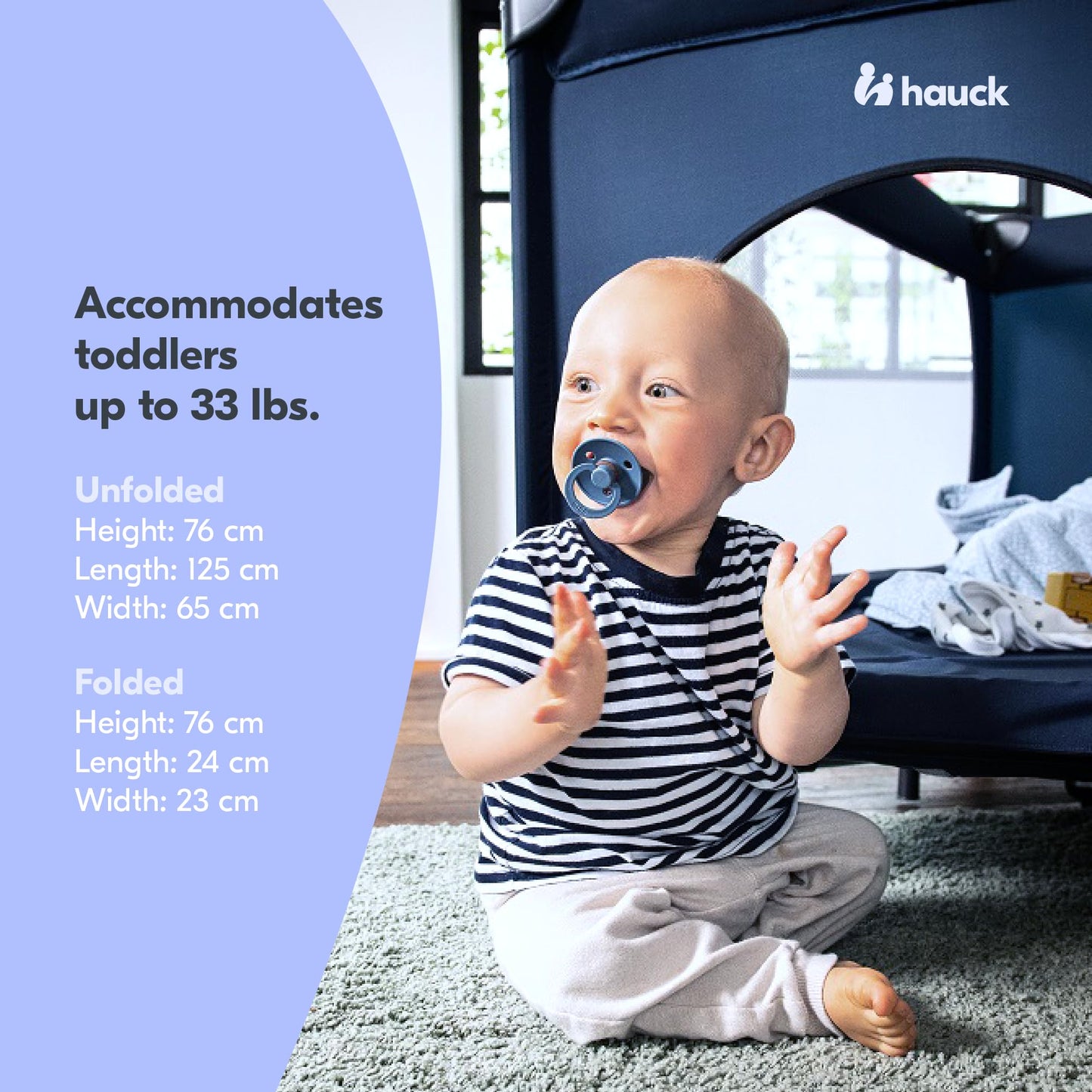 hauck Baby & Toddler Foldable Travel Cot and Portable Playpen, Dream N Play Plus, Grey