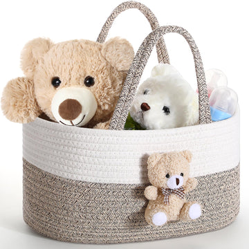 FoldTier Bear Diaper Caddy Organizer Cart Storage for Nursery with Handle, Bear Baby Shower Basket Gift Bath Caddy for Diapers a